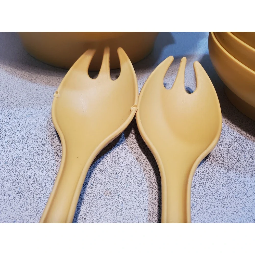 Vintage Tupperware Harvest Gold Salad Set 274-1 Bowl Lid 7 Bowls Tongs 10pc